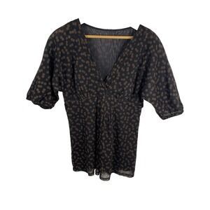 NY and Co Women's Coquette Blouse Size S Black Dark Feminine Twee Sheer Milkmaid